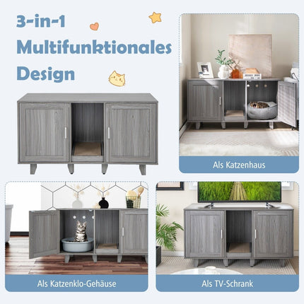 Katzenklo-Schrank mit Kratzmatte & Doppeltüren, Grau