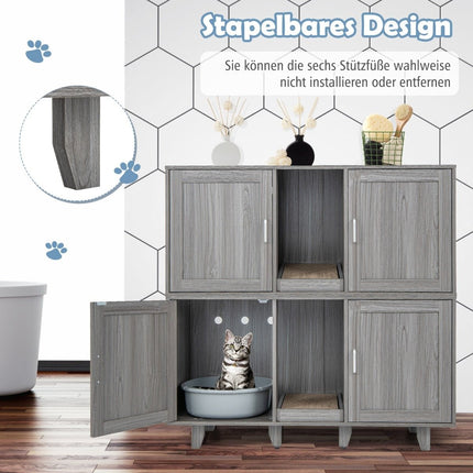 Katzenklo-Schrank mit Kratzmatte & Doppeltüren, Grau