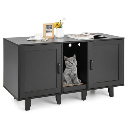Katzentoilette mit Kratzbrett, 2 Türen, Schwarz