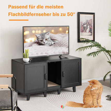 Katzentoilette mit Kratzbrett, 2 Türen, Schwarz