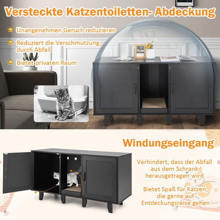 Katzentoilette mit Kratzbrett, 2 Türen, Schwarz