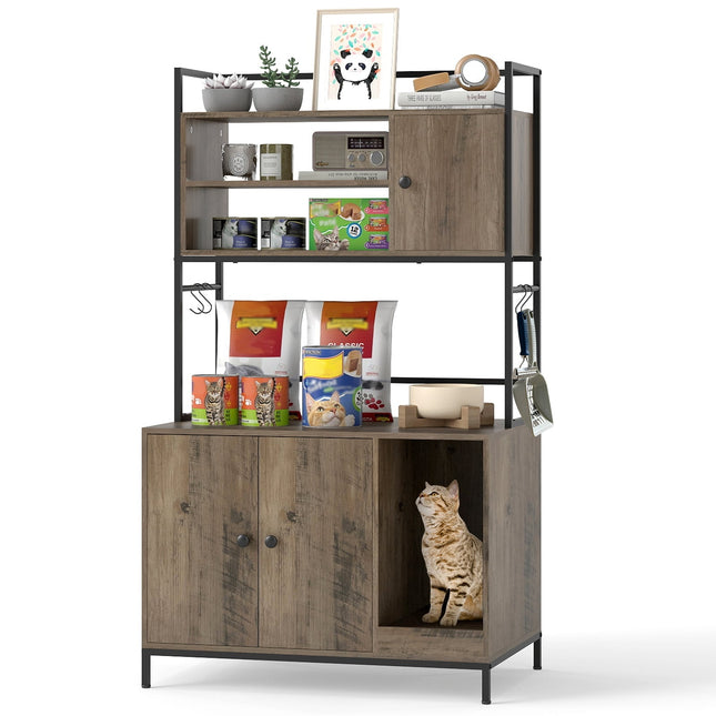 Meuble à litière pour chat avec étagères et griffoir, gris