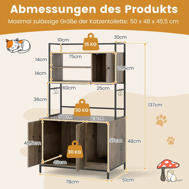 Meuble à litière pour chat avec étagères et griffoir, gris