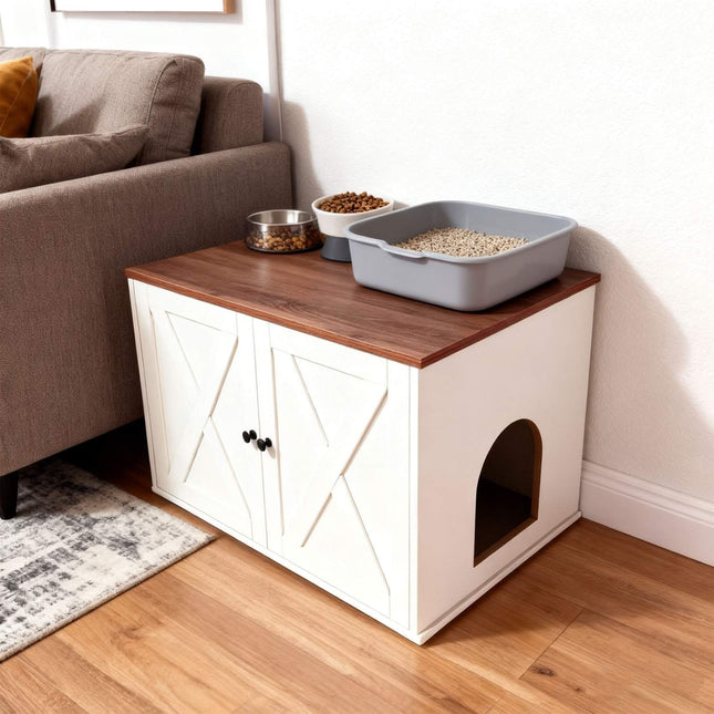Armoire à litière pour chat avec entrée latérale et séparateur
