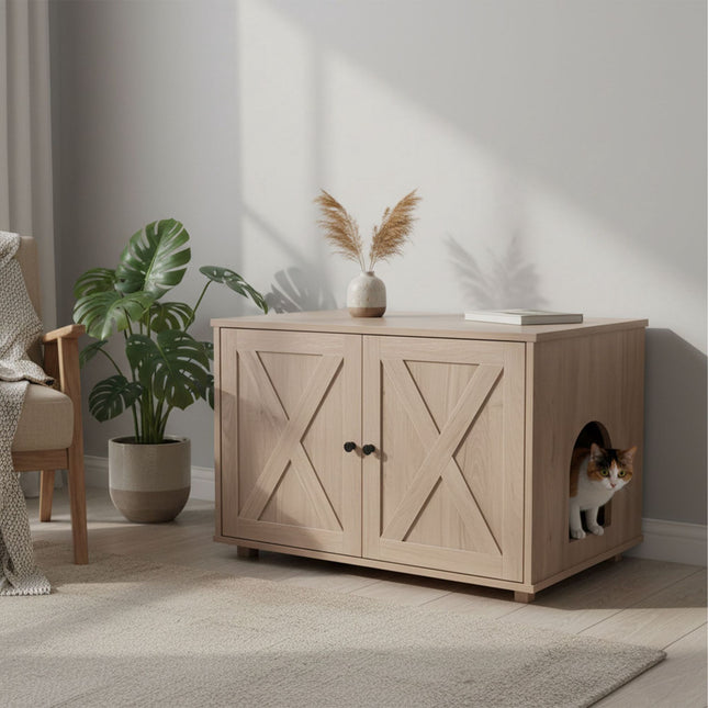 Armoire à litière pour chat avec entrée latérale et séparateur