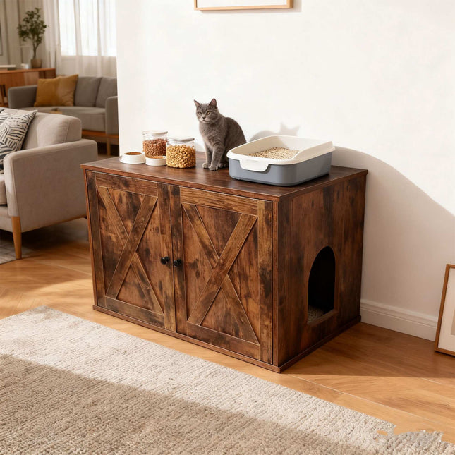 Katzenstreu-Schrank mit Seiteneingang und Trennwand