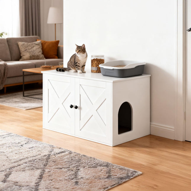 Armoire à litière pour chat avec entrée latérale et séparateur