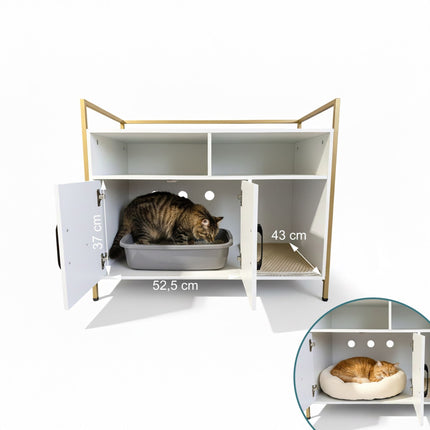 Meuble à litière pour chat avec rangement et tapis de litière