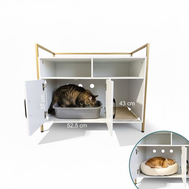 Meuble à litière pour chat avec rangement et tapis de litière