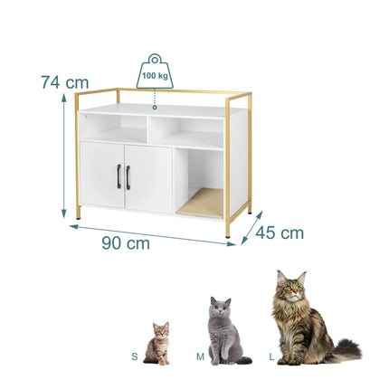 Meuble à litière pour chat avec rangement et tapis de litière
