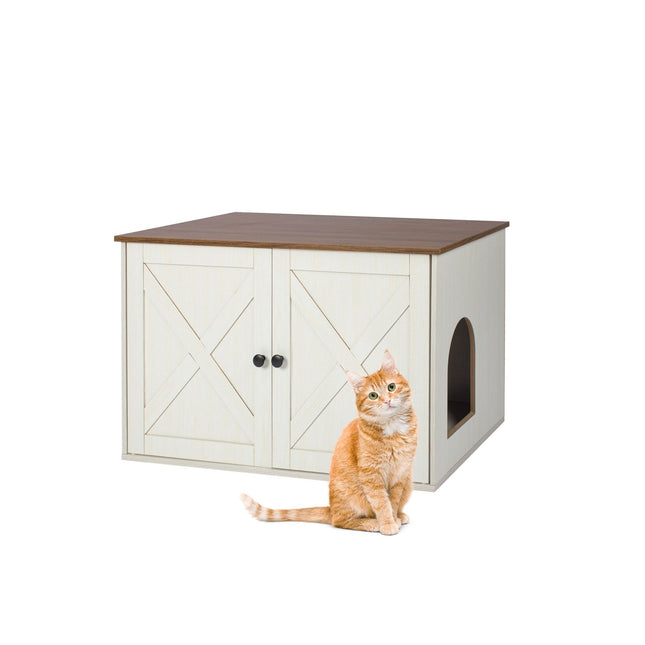 Meuble à litière pour chat avec ventilation, aspect bois