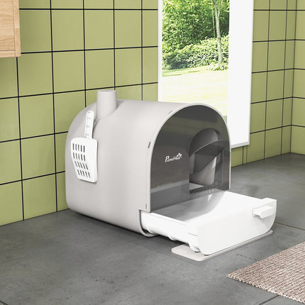 Katzentoilette mit Deckel und ausziehbarer Schublade - Grau 5 kg