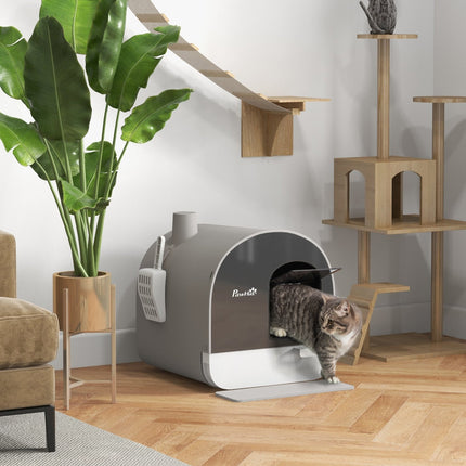 Katzentoilette mit Deckel und ausziehbarer Schublade - Grau 5 kg