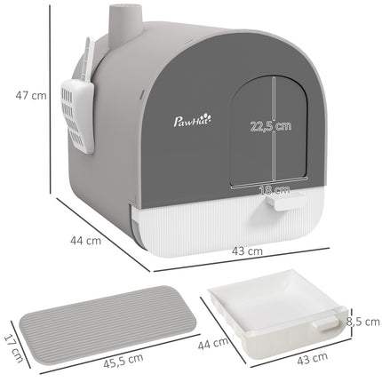Katzentoilette mit Deckel und ausziehbarer Schublade - Grau 5 kg