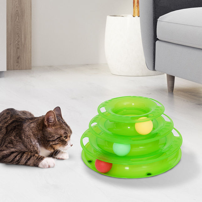 3-stöckiges Katzenklo mit rotierenden Bällen, grün