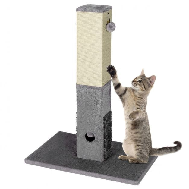 Arbre à chat à griffer, poteau en sisal de 79 cm, brosse de massage, balles
