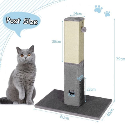 Arbre à chat à griffer, poteau en sisal de 79 cm, brosse de massage, balles