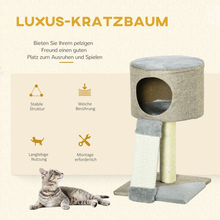 Katzenkratzbaum mit Spielball, Grau, 30x30x50 cm