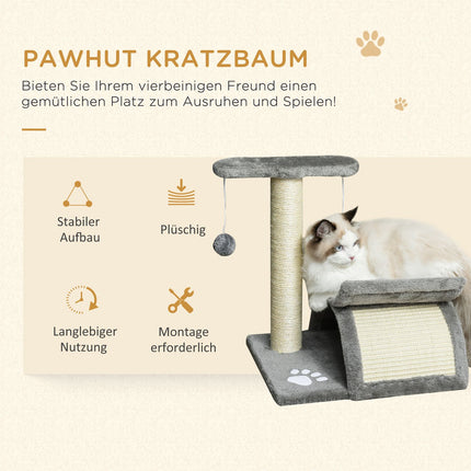 Katzenkratzbaum mit Spielball, 40x30x43 cm, hellgrau