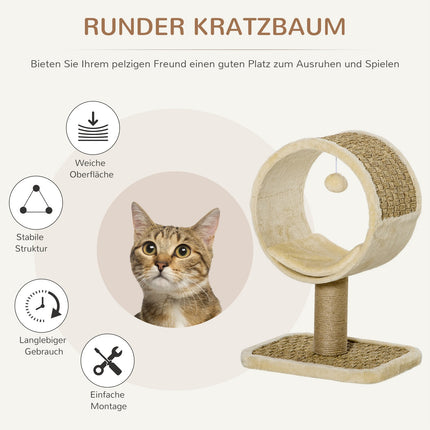 Katzenkratzbaum, Jutestamm, Spielzeug, Khaki/Braun, 40x30x56cm