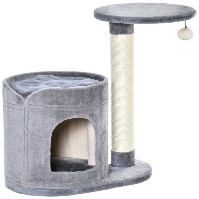 Arbre À Chat Avec Grotte Pour Chat Et Balle Jouet, Poteaux À Gratter En Corde De Sisal, Gris, 55 X 36 X 59 Cm