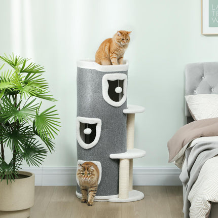 Arbre à chat à 3 niveaux, poteaux en sisal, gris, 101 cm
