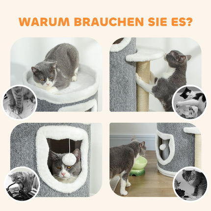 Arbre à chat à 3 niveaux, poteaux en sisal, gris, 101 cm
