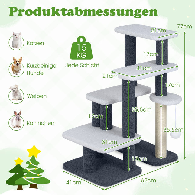 Kratzbaum mit Sisalstamm & 4 Plattformen, Grau