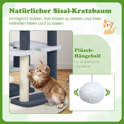 Arbre à chat avec poteau en sisal et 4 plateformes, gris