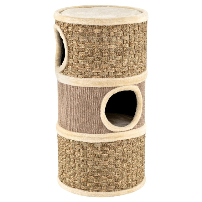 Katzenkratzbaum mit Sisal, Seegras, 3 Verstecken, Ø 36 cm
