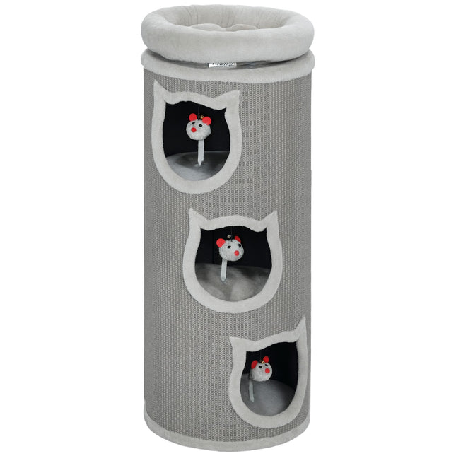 Arbre à chat avec lit lavable, 96 cm, 3 cachettes, gris