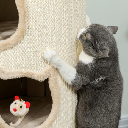 Katzenkratzbaum mit waschbarem Bett, 96 cm, 3 Höhlen, Grau