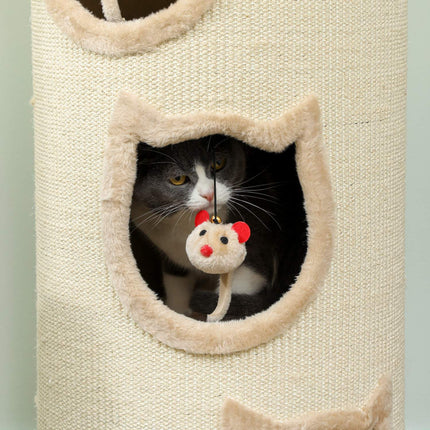 Katzenkratzbaum mit waschbarem Bett, 96 cm, 3 Höhlen, Grau