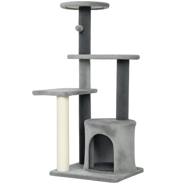 Arbre à chat 103 cm avec plateformes et poteaux en sisal, gris