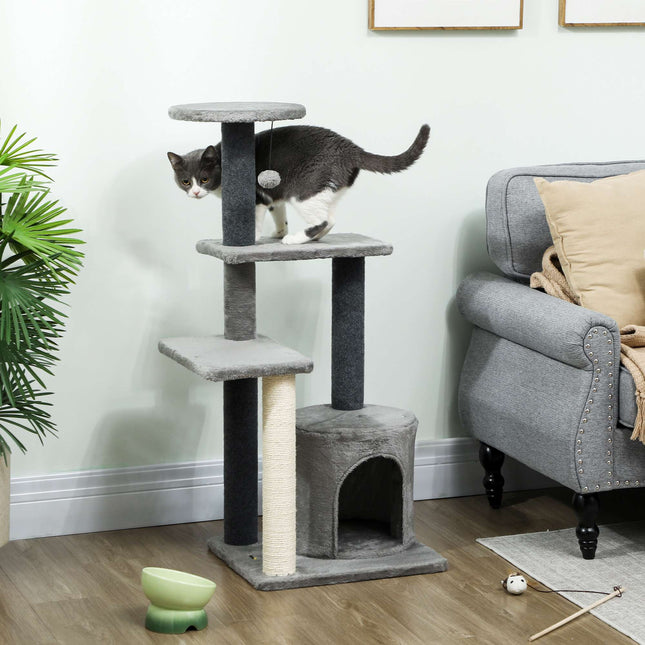 Arbre à chat 103 cm avec plateformes et poteaux en sisal, gris