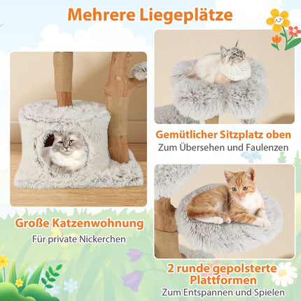 Arbre à chat 135 cm avec grotte, siège moelleux et griffoirs
