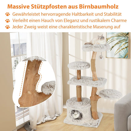 Arbre à chat 135 cm avec grotte, siège moelleux et griffoirs