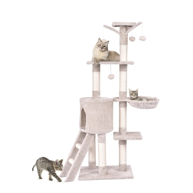 Arbre à chat 140 cm avec plateformes, poteaux en sisal, beige