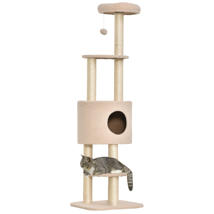 Arbre à chat 148 cm avec grotte, poteaux en sisal, beige