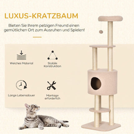 Arbre à chat 148 cm avec grotte, poteaux en sisal, beige