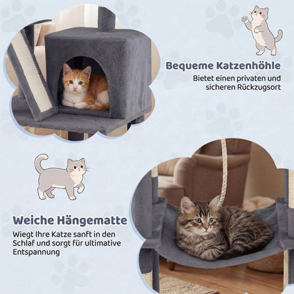 Katzenbaum 158cm mit Hängematte und Kratzbäumen, Dunkelgrau