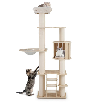 Arbre à chat 185 cm avec poteaux épais, cachette et capsule