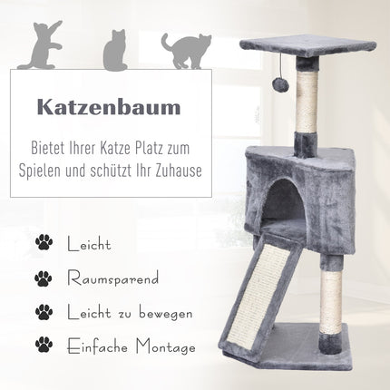 Katzenbaum mit Katzenhöhle & Sisalkratzstämmen, grau
