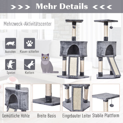 Katzenbaum mit Katzenhöhle & Sisalkratzstämmen, grau