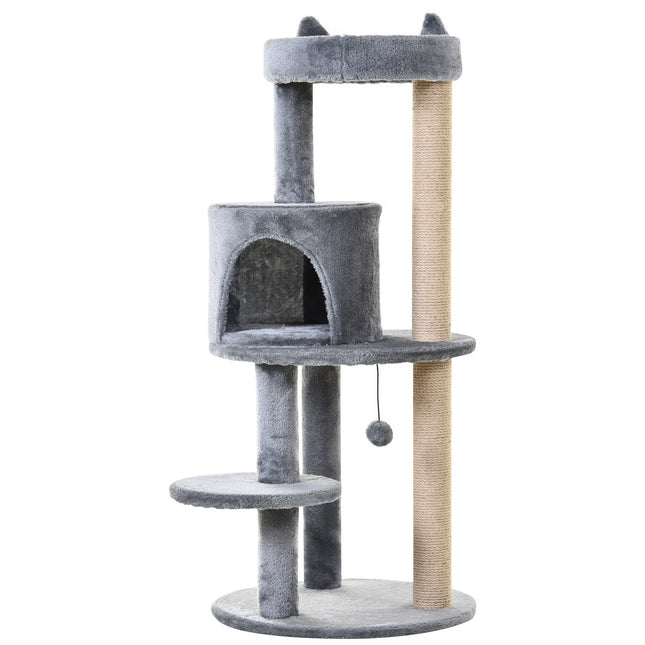 4-stöckiger Katzenbaum, Plüschhöhle, Sisalkratzstämme, Spielbälle