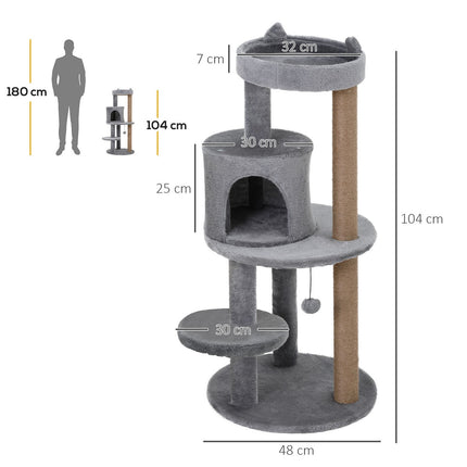 4-stöckiger Katzenbaum, Plüschhöhle, Sisalkratzstämme, Spielbälle