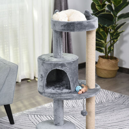 4-stöckiger Katzenbaum, Plüschhöhle, Sisalkratzstämme, Spielbälle