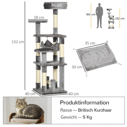 Arbre À Chat Arbre À Chat Arbre À Chat Tour De Jeu Pour Chat Arbre À Chat Arbre À Chat Arbre À Chat Hamac Gris L40 X L40 X H132 Cm