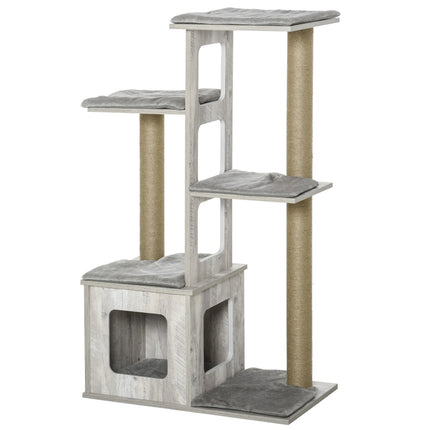 Katzenkratzbaum Aktivitätszentrum – Grau Jute Plüsch, 67x38.5x114 cm