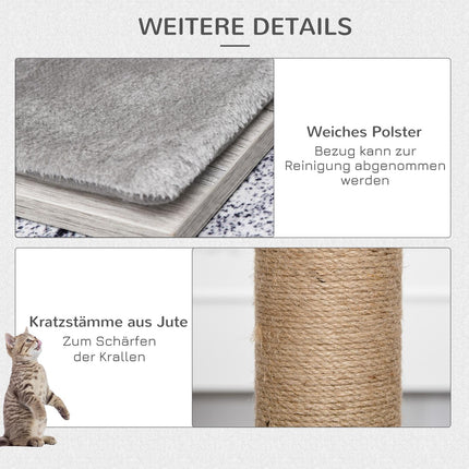 Katzenkratzbaum Aktivitätszentrum – Grau Jute Plüsch, 67x38.5x114 cm